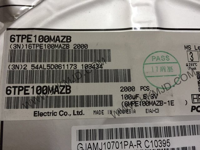 Supply Panasonic Capacitor 6TPE100MAZB/6TPE220MAZB 100µF Moulded Tantalum Polymer Capacitor