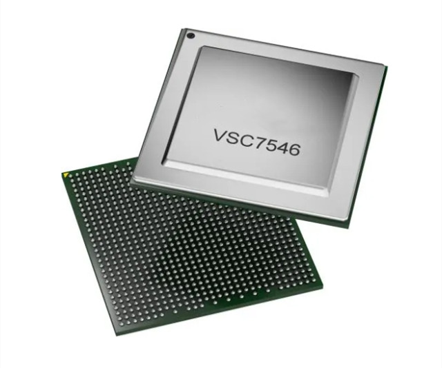 The VSC7546-V/5CC (SparX-5-64) Ethernet switch chip supports up to 64 Gbps of bandwidth