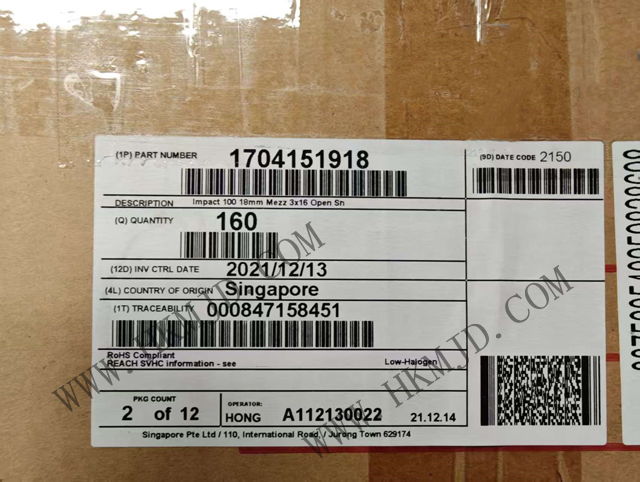 Molex Impact ™ 1704151918 Backplane Connector-High Density 100Ω Impedance Mezzanine Socket