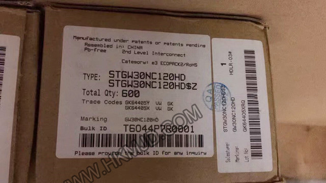 ST TO-247-3 | STGW30NC120HD: N-Channel 1200 V, 30 A Ultrafast PowerMESH IGBT
