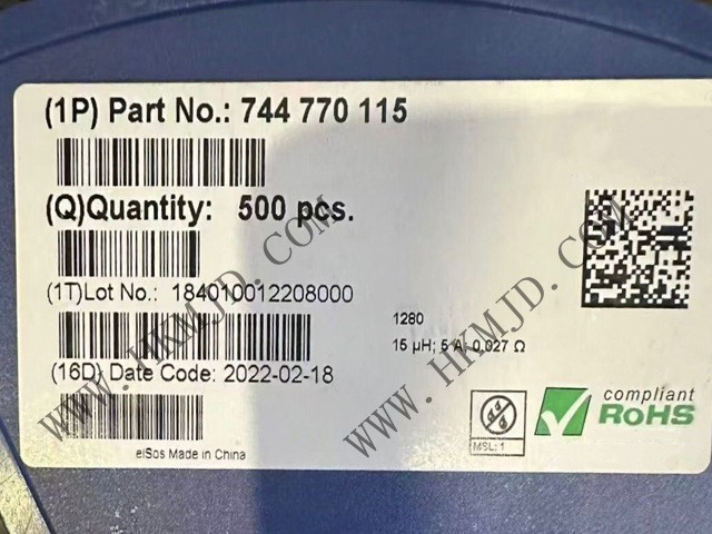 Power Inductor - 744770115 (SMD Type) WE-PD 15uH 5A DC Resistance (DCR) = 27 milliohms AEC-Q200